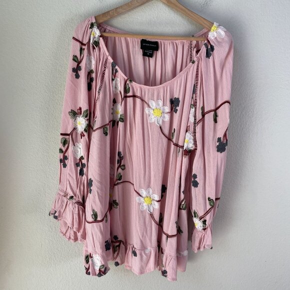 Liv Los Angeles Womens Plus 3X Pink Off Shoulder Embroidered Floral Top Blouse - Picture 7 of 11